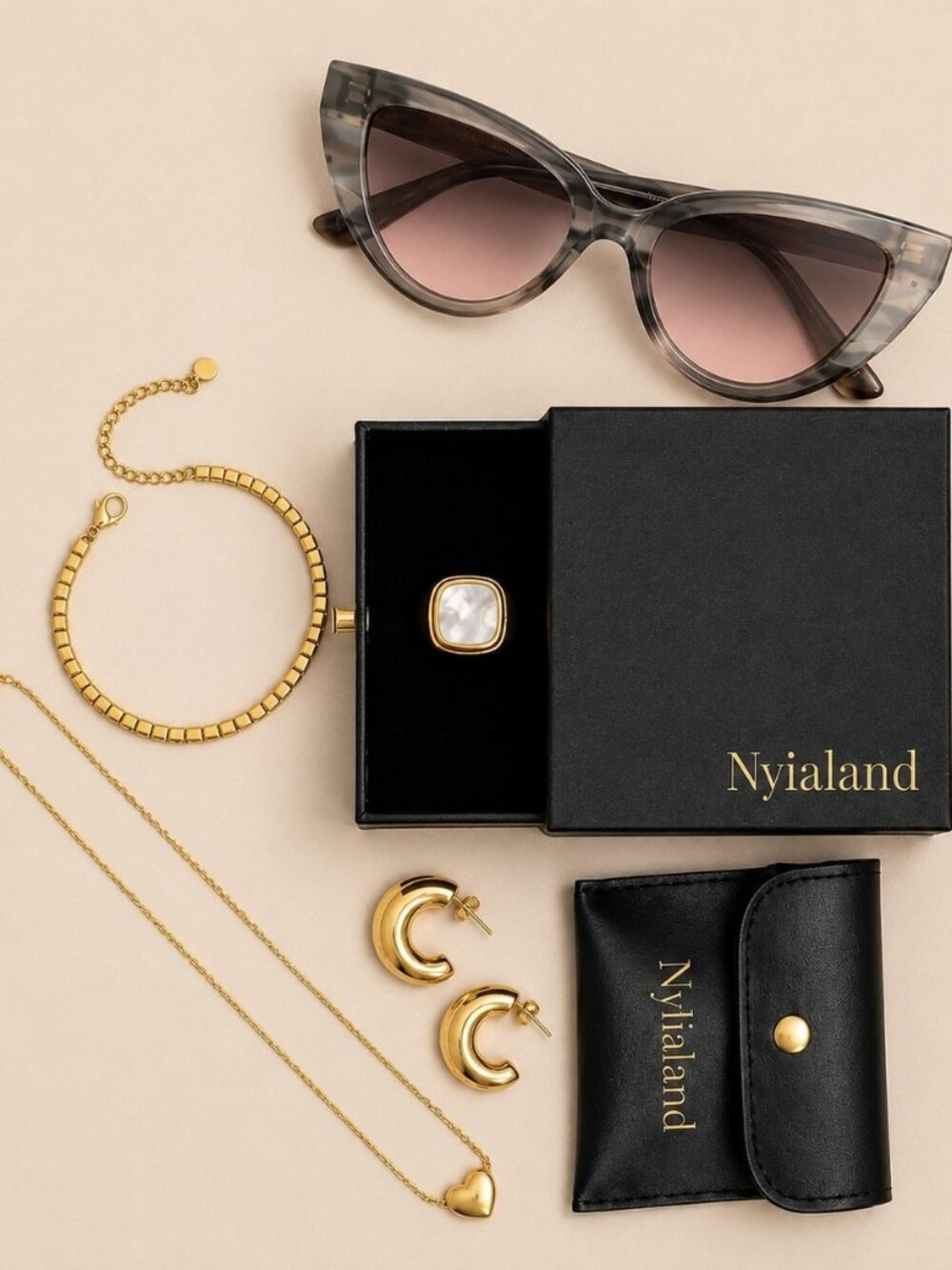 Nylialand Luxury Gift Set Gold Jewelry & Sunglasses Collection